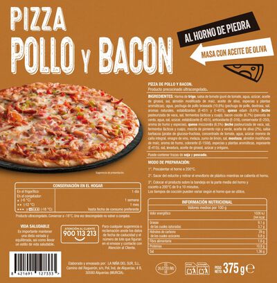 Pizza fina Alipende 375g pollo y bacon