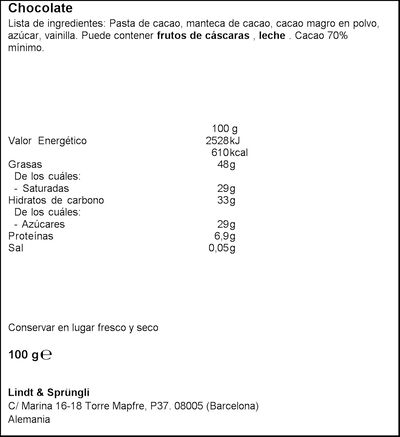 Chocolate negro 70% de cacao Lindt excellence 100g