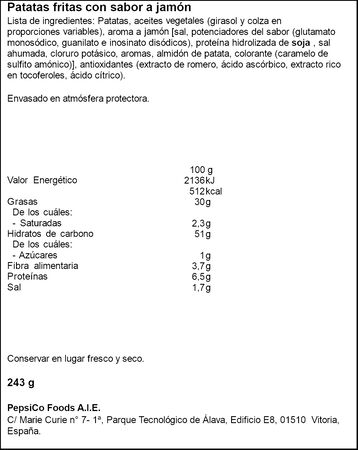 Patatas fritas onduladas sabor jam&oacute;n Ruffles 243g