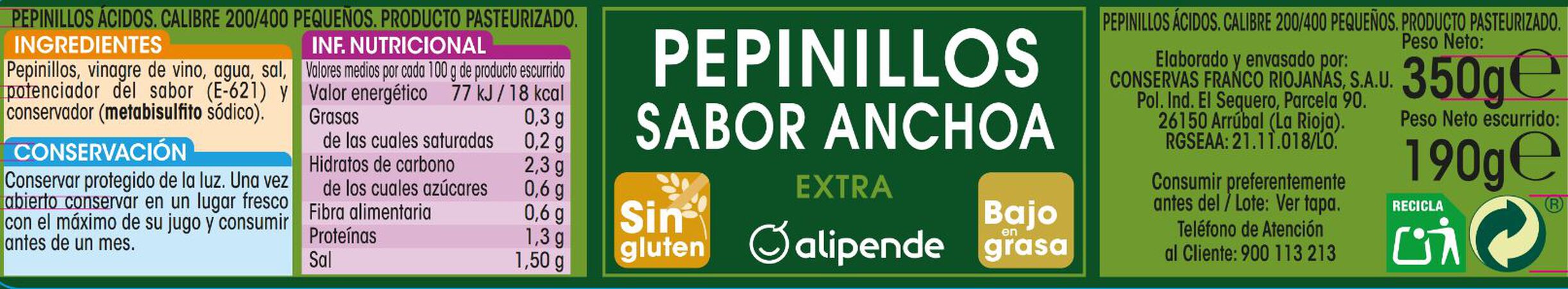 Pepinillos sabor anchoa sin gluten Alipende 190g