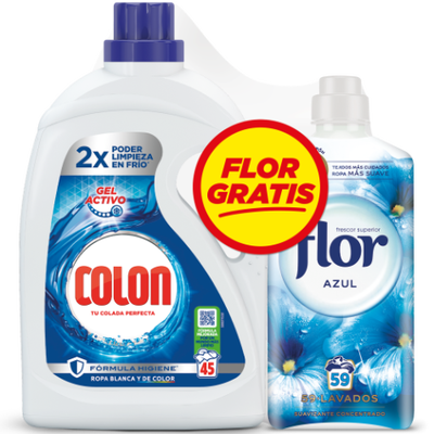 Detergente Colon g. activo 45l + Flor 59l azul