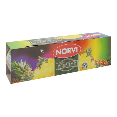 Piña en su jugo en trozos sin azucar Norvi pack 3
