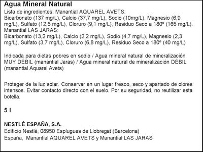 Agua mineral natural Nestl&eacute; Aquarel garrafa 5l
