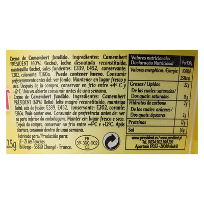 Queso crema de camembert para untar Pr&eacute;sident 125g