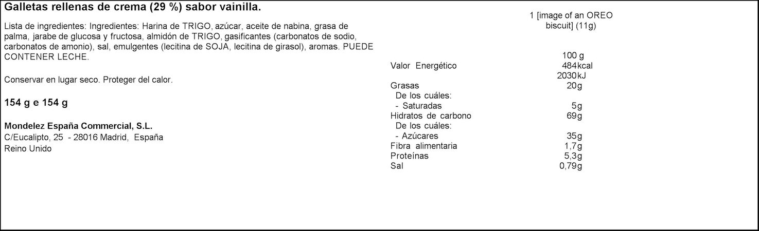 Galleta rellena Oreo 154g golden con crema de vainilla