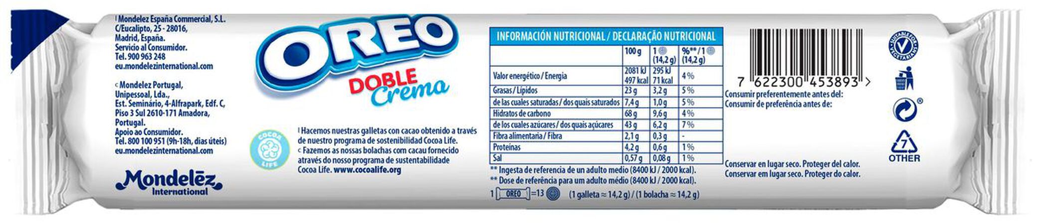 Galleta rellena Oreo 185g doble crema