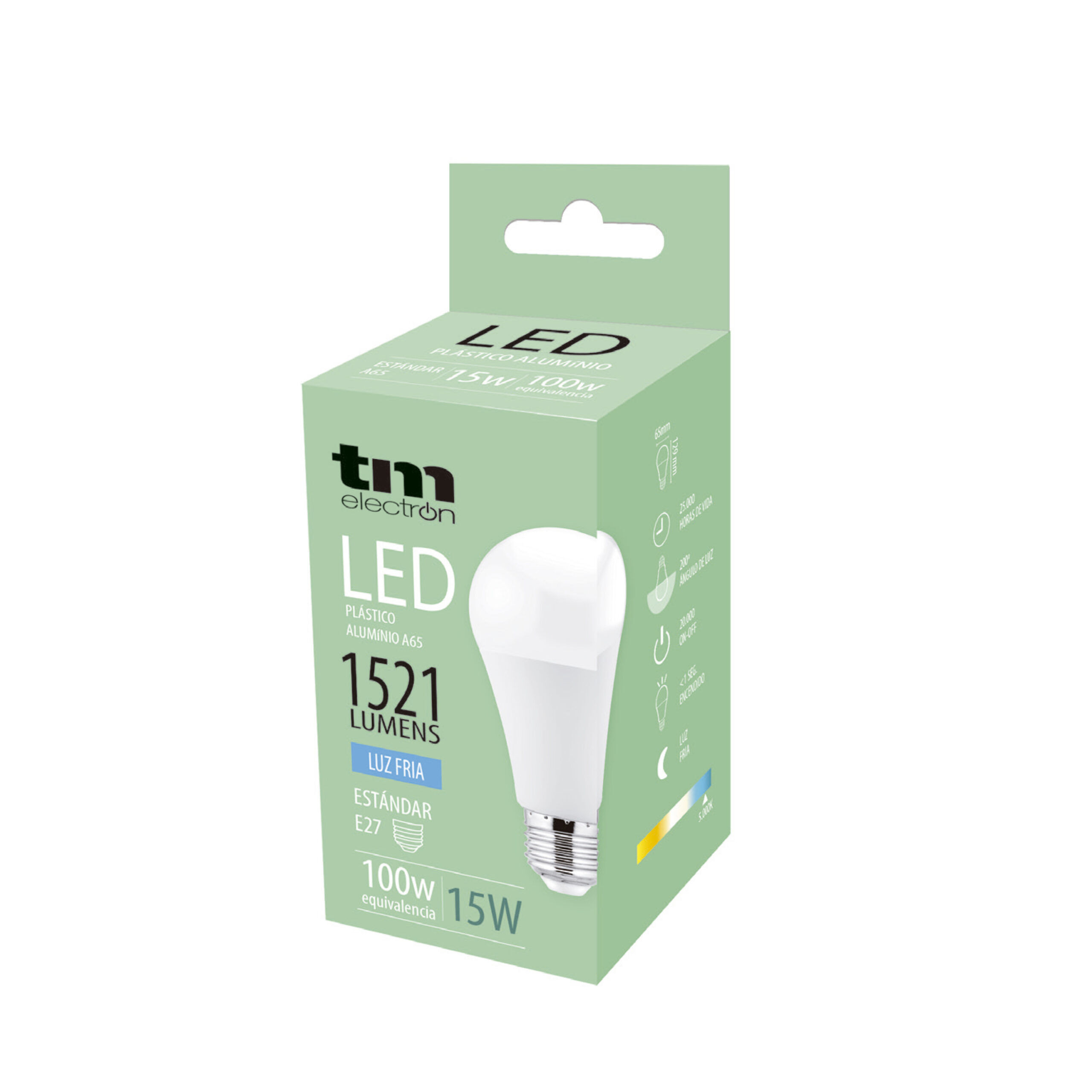 Bombilla Led esférica e27 plástico TM a65 15W fría