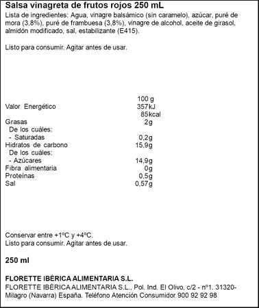 Salsa vinagreta de frutos rojos Florette 250ml