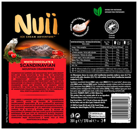 Helado Nuii 3 uds mascarpone con arándanos rojos escandinavos