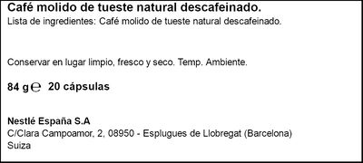 C&aacute;psulas de caf&eacute; descafeinado light roast Int. 6 m&aacute;quinas Nespresso Nescaf&eacute; 20 c&aacute;psulas