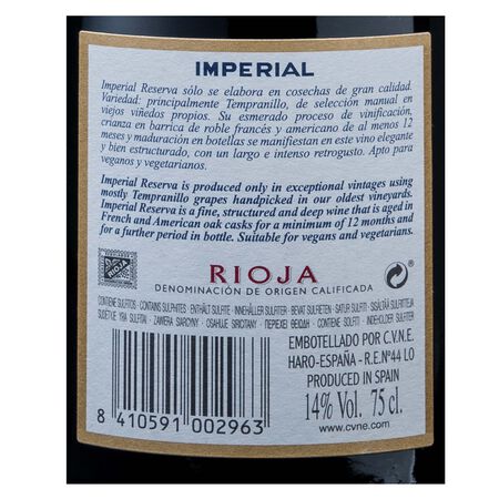 Vino tinto DO Rioja Imperial reserva