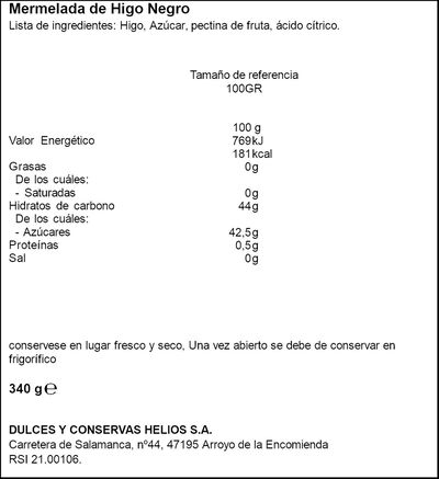 Mermelada Helios 340g higo negro categoría extra