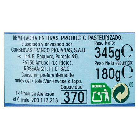 Remolacha tiras categoría primera Alipende 180g