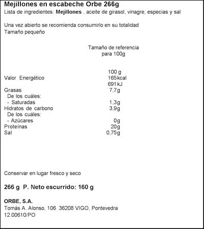 Mejillones en escabeche Orbe 160g