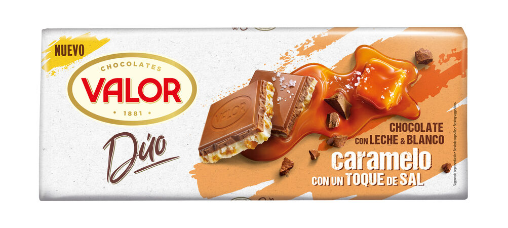 Tableta de chocolate con leche y blanco caramelo y sal Valor Dúo 170g