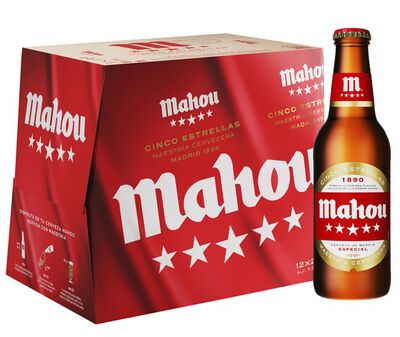 Cerveza rubia especial Mahou 5 Estrellas pack 12 botellas 25cl