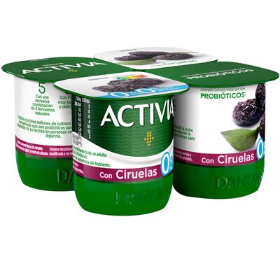 Bífidus probiótico Activia desnatado 0% materia grasa pack 4 ciruelas