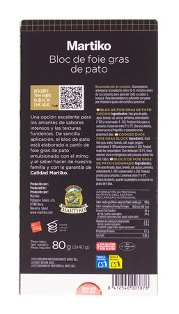 Bloc de foie gras de pato Martiko pack 2 de 40g