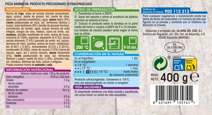 Pizza fina Alipende 400g barbacoa