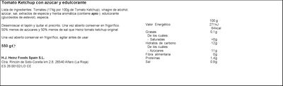 Ketchup -50% az&uacute;car Heinz 550g