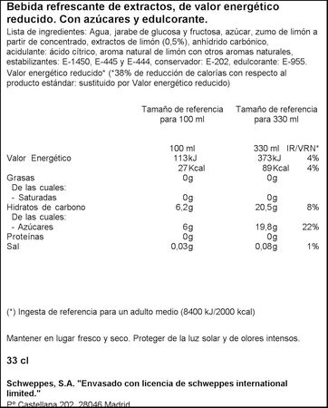 Refresco limón Schweppes lata 33 cl
