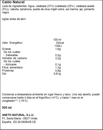Crema de calabaza asada Aneto 500ml