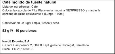 Caf&eacute; Espresso Roast Intensidad 11 Starbucks Nespresso 10 C&aacute;psulas