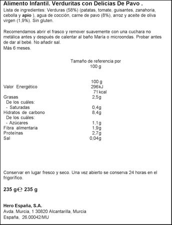 Tarro Hero Baby verduritas delicias de pavo 235g