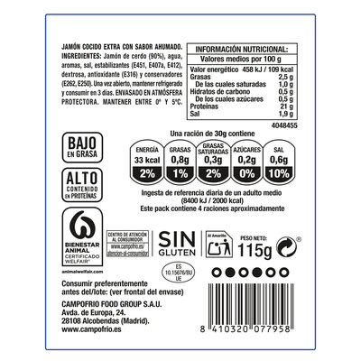 Jam&oacute;n cocido braseado finissimas Campofr&iacute;o 115g