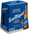 Cerveza sin alcohol San Miguel 0,0% pack 6 botellas 25cl