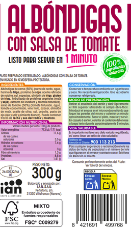 Alb&oacute;ndigas Alipende 300g con salsa de tomate