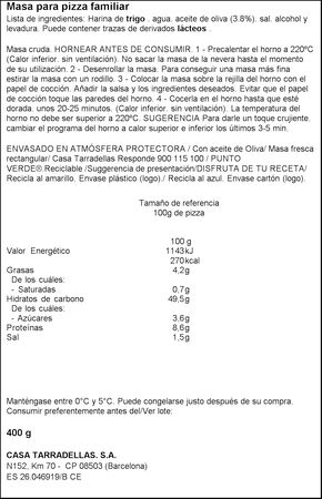 Masa de pizza familiar Casa Tarradellas 400g