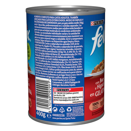 Comida húmeda gato Félix gelatina buey hígado 400g