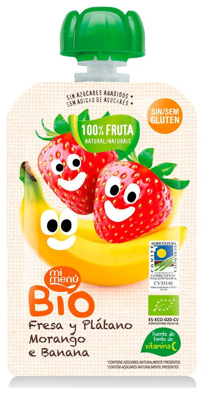 Pouch bio Be Plus fresa plátano sin gluten 100g