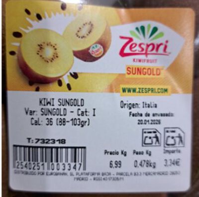 Kiwi SunGold Zespri bandeja 500g aproximadamente