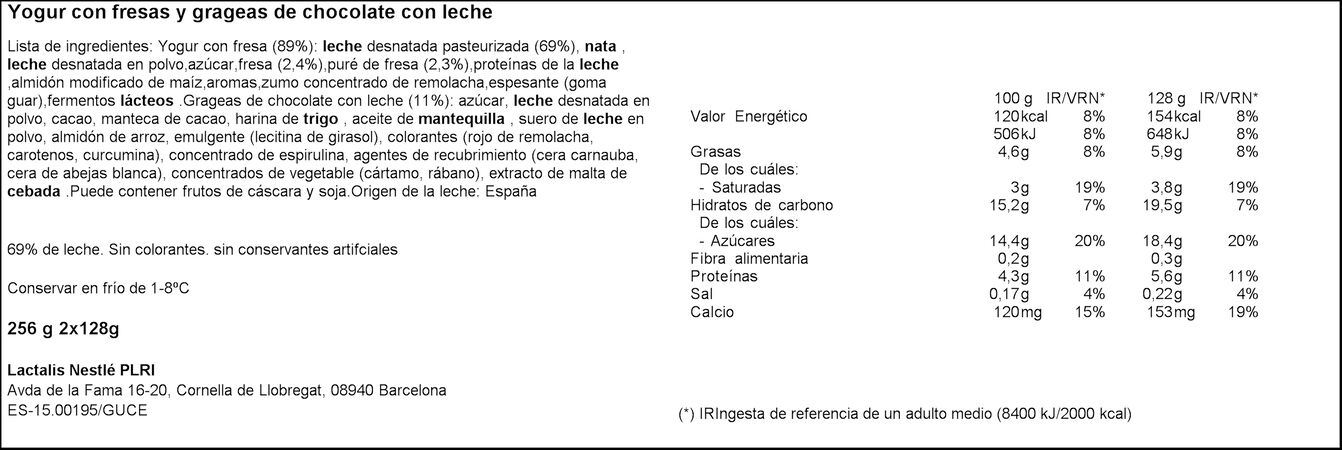 Yogur Nestlé pack 2 fresa con Smarties