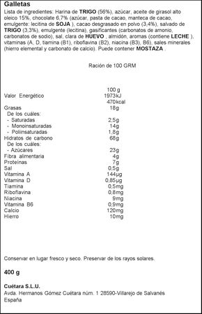 Galleta de chocolate Tostarica Cu&eacute;tara 400g