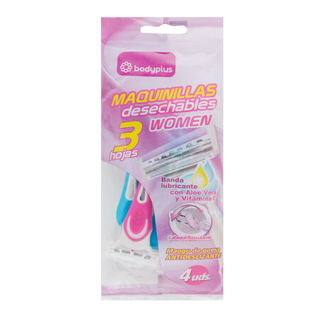 Máquina de depilar desechable Bodyplus 4 uds mujer con tres hojas