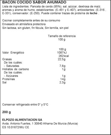 Bacon tiras sin lactosa 2x100g Elpozo Family