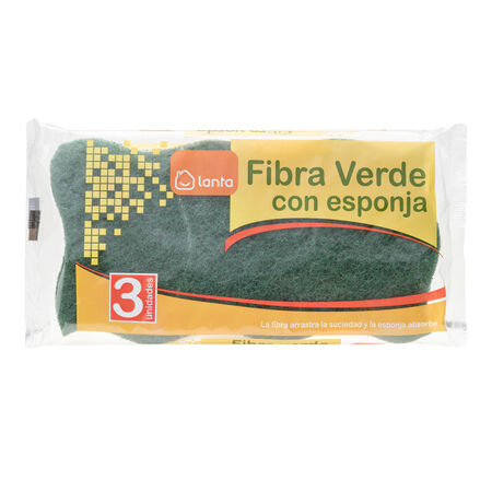Estropajo con esponja Lanta 3 uds fibra verde