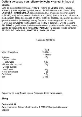Galletas rellenas de crema de leche Flakes Cuétara 480g