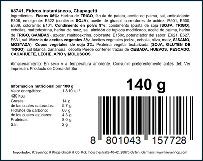 Fideos instantáneos chapagetti con sabor a soja Nongshim 140g