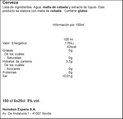 Cerveza rubia pack 5+1 Heineken 25cl
