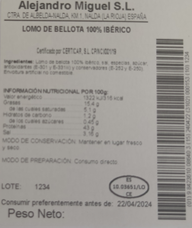 Lomo de bellota 50% raza ibérica