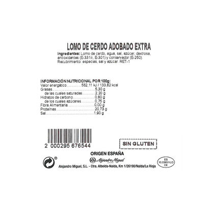 Cinta de lomo de cerdo adobada 50% duroc por media pieza peso aprox 1,4kg