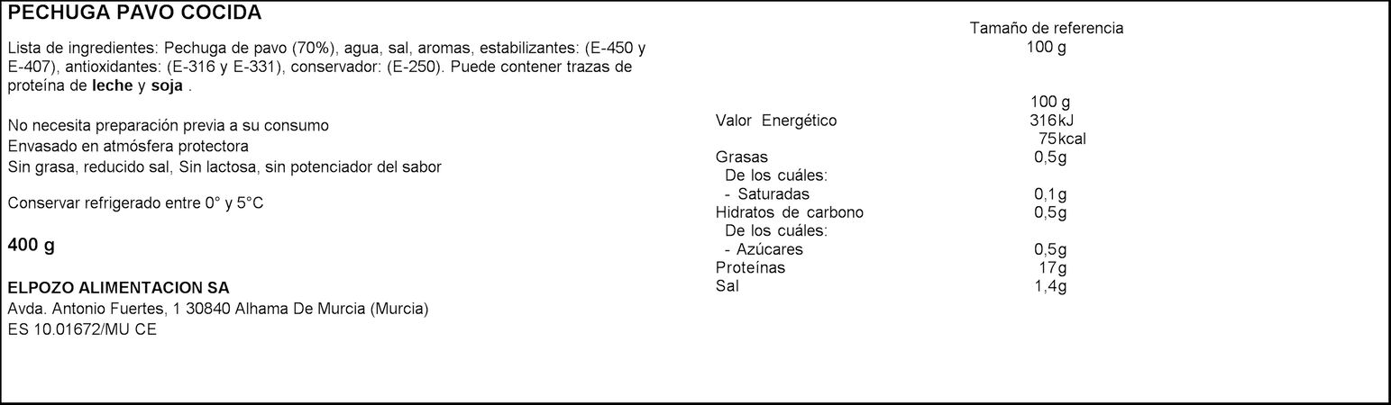 Pechuga pavo finas lonchas reducido en sal ElPozo pack 2 de 200g