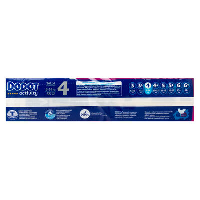 Pañales Dodot Activity 58 uds talla 4 , 9kg-14kg,