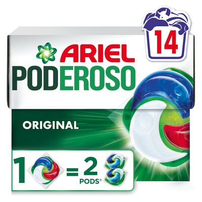Detergente c&aacute;psulas pods Ariel 14l lavados poderoso