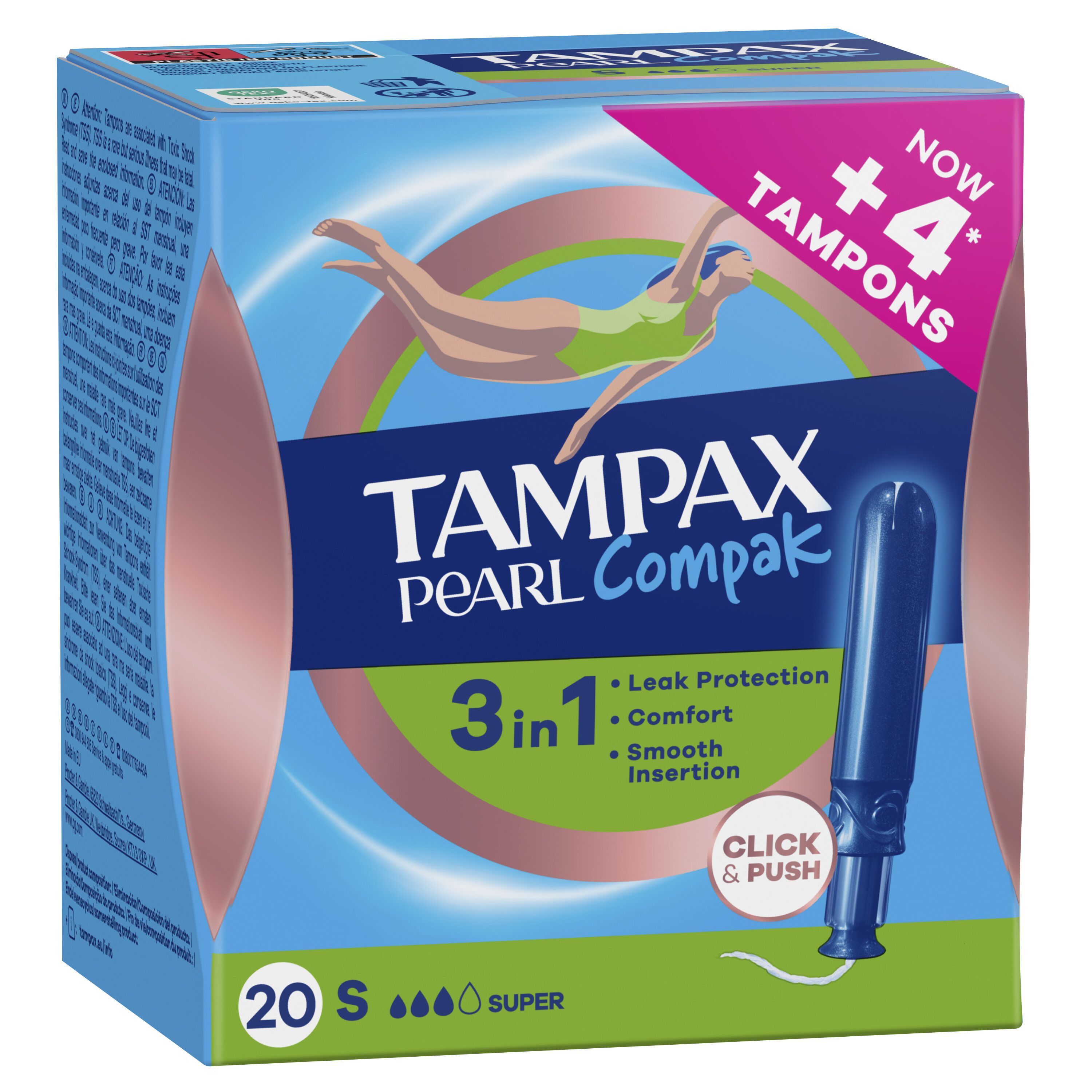 Tampón Tampax Pearl Compak Super Con Aplicador  20 Unidades