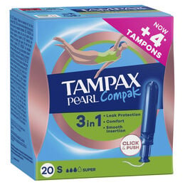 Tampón súper TAMPAX COMPAK PEARL, caja 20 uds 20 unidades